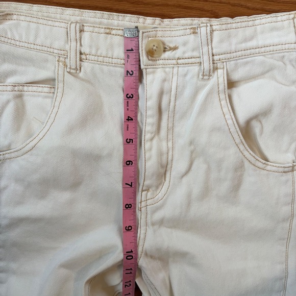 Free People We The Free Cream Cropped Barrel Jeans Raw Hem Mid Rise Size 24 - Picture 7 of 10